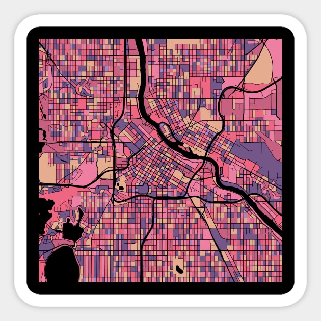 Minneapolis Map Pattern in Purple & Pink Sticker by PatternMaps